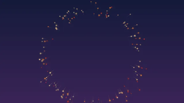 A circular burst of golden firework particles