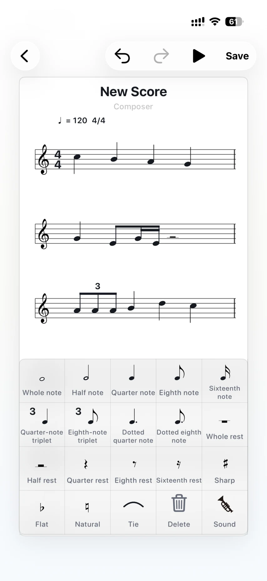 PocketPetの楽譜作成画面イメージ