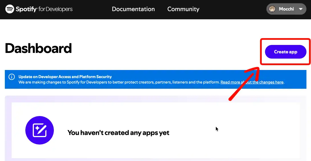 Create app button
