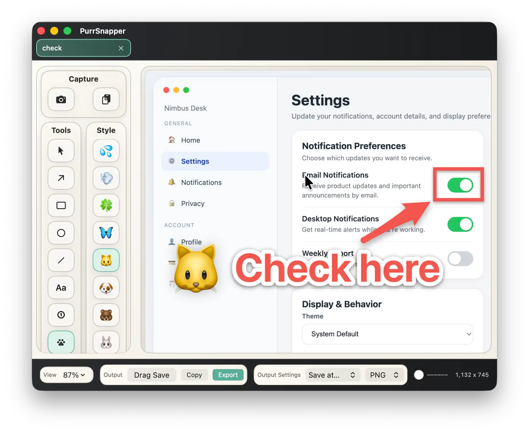PurrSnapper screenshot app for macOS