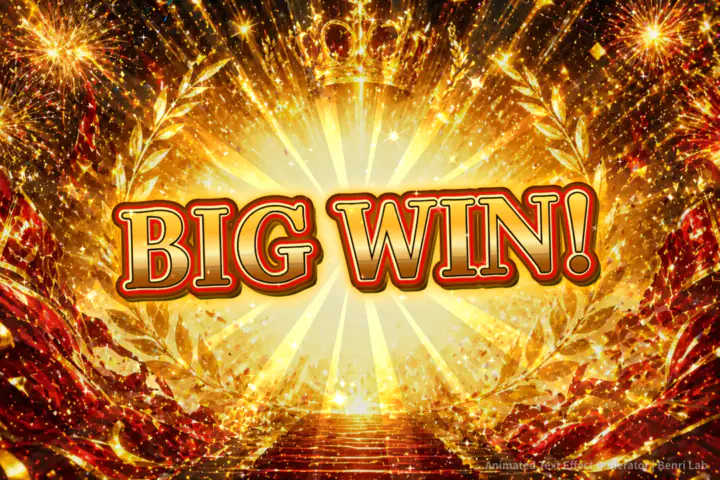 3D gold BIG WIN! text with a thick red outline on a golden background