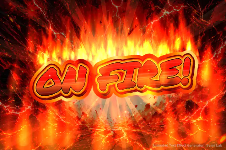 Red ON FIRE! text with flames rising around the letters and from the bottom of the screen